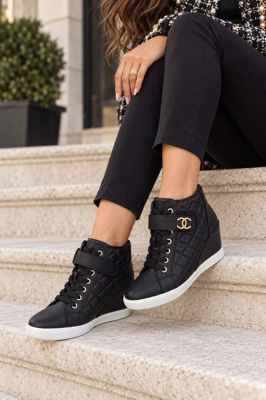Juicy Couture Journey Quilted Wedge Sneakers Black Size 7.5